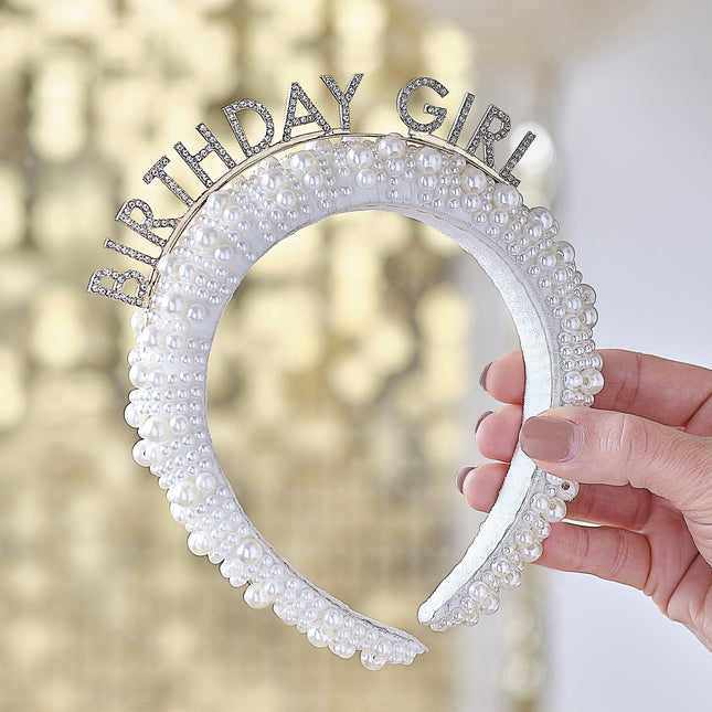 Bandeau d'anniversaire pour fille avec des perles