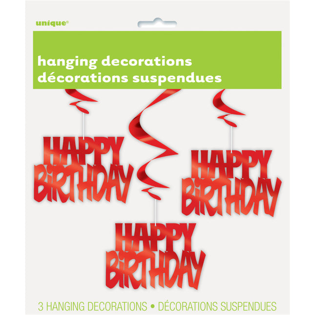 Décoration suspendue Happy Birthday Rouge 81cm 3pcs