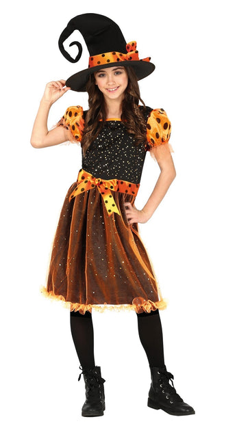 Costume d'Halloween sorcière fille orange