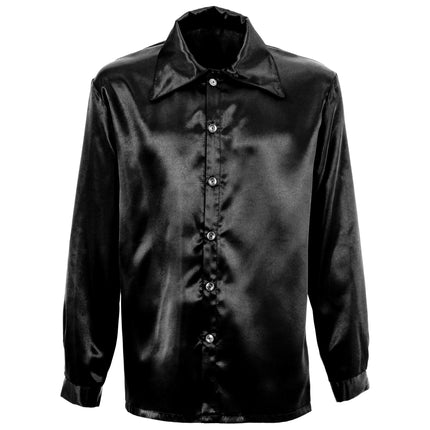 Chemisier Disco 70S Noir Satin Hommes