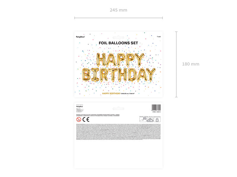 Jeu de ballons lettre Happy Birthday or vide 3.4m