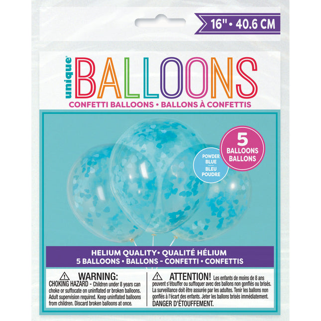 Ballons Confetti Coeur Bleu 40cm 5pcs