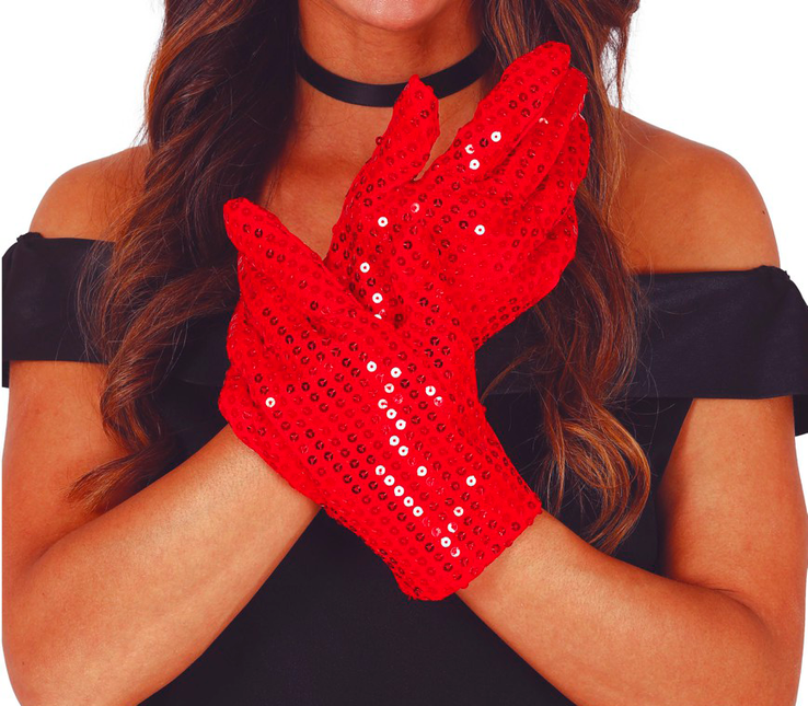 Gants rouges à paillettes 22cm