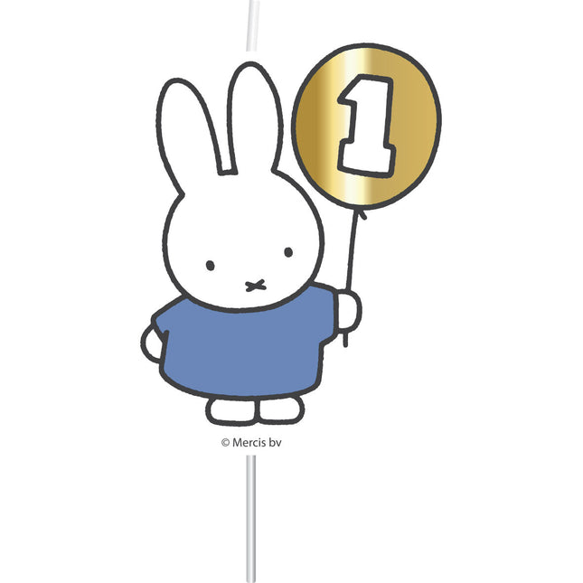 Bougie Miffy 1 an bleu 17cm