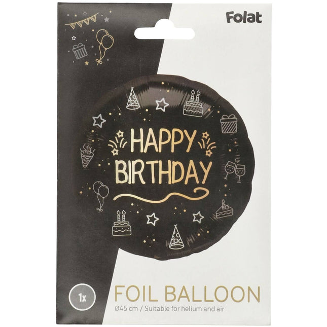 Bon anniversaire Ballon à l'hélium Noir Or Vide 45cm