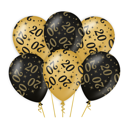 Ballons noirs dorés 20 ans 30cm 6pcs