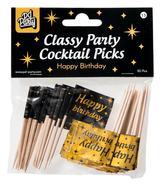 Bâtons de cocktail Happy Birthday 6.5cm 50pcs