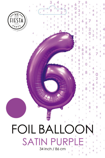 Ballon numéro violet 6 ans brillant 86cm