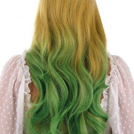 Perruque longue avec tresses et boucles blonde et verte