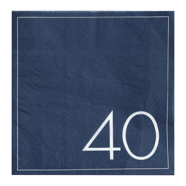 Serviettes de table bleues 40 ans 16.5cm 16pcs