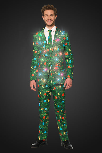 Costume vert de Noël avec des lumières