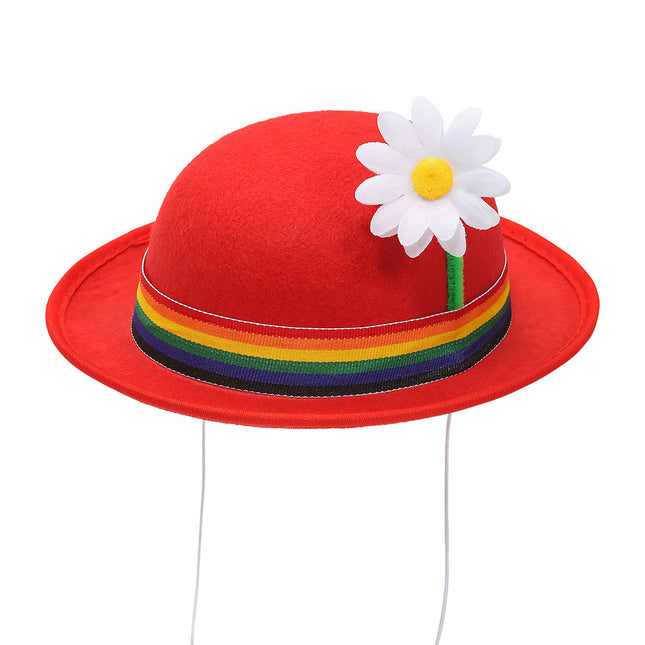 Chapeau melon rouge avec fleur