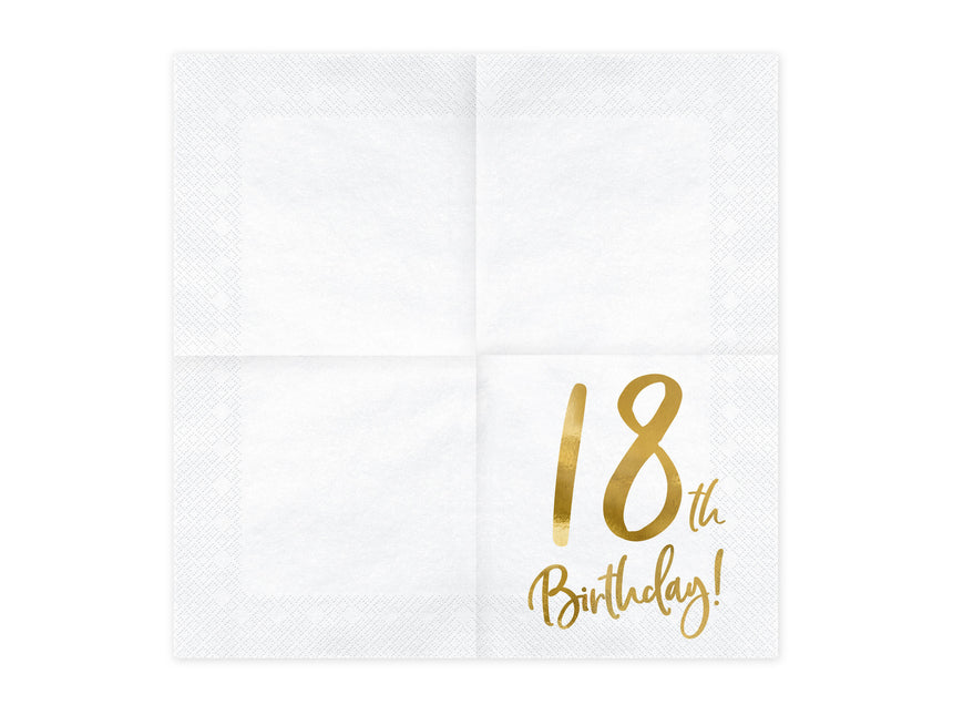 Serviettes de table 18 ans blanches 33cm 20pcs