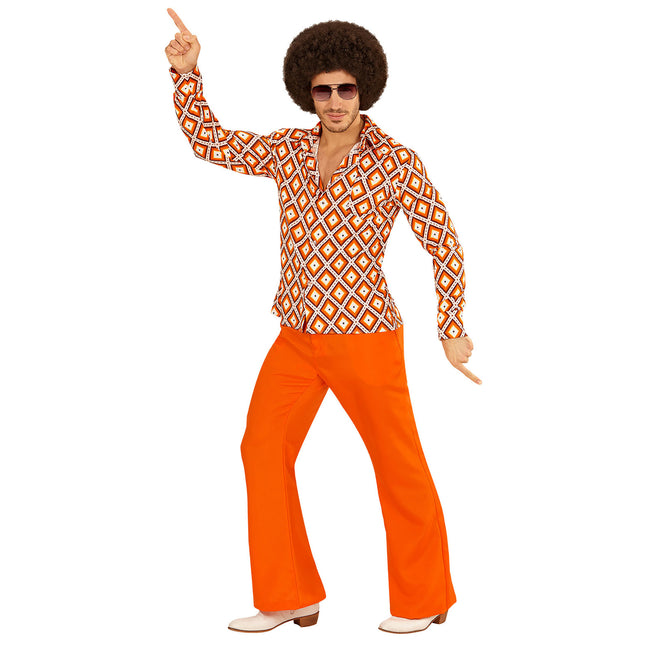 Chemisier Disco 70S Orange Plaid Hommes