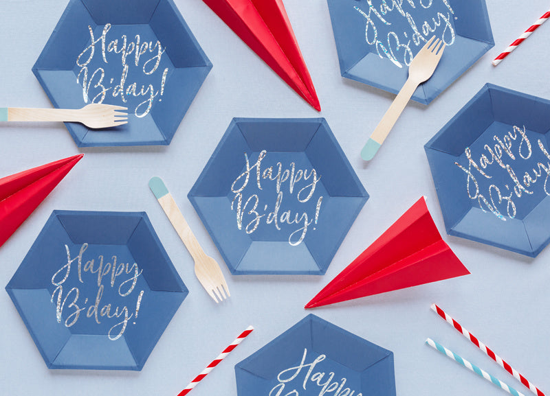 Assiettes Happy B'Day Bleu 20cm 6pcs