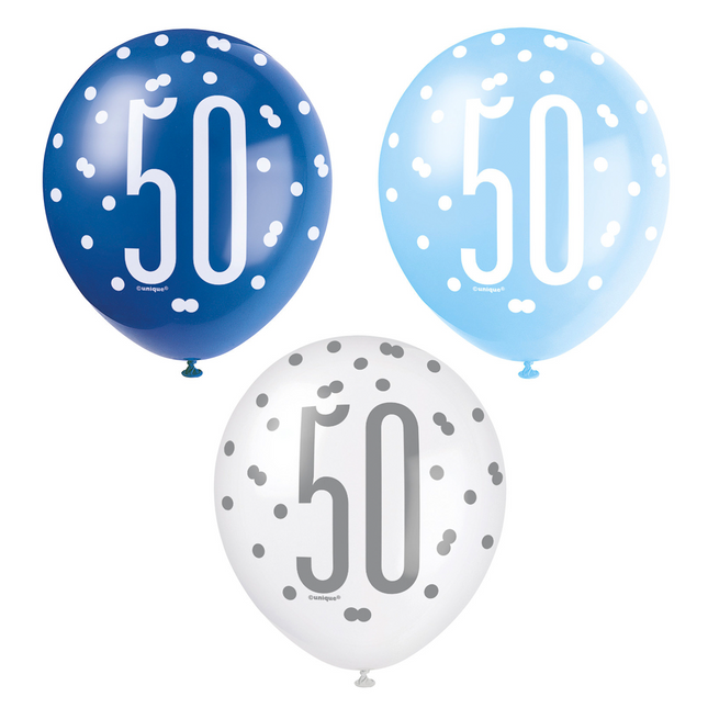 Ballons 50 Years Dots Blue 30cm 6pcs