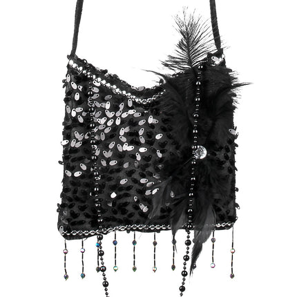 Sac à bandoulière Paillettes Noir 19cm