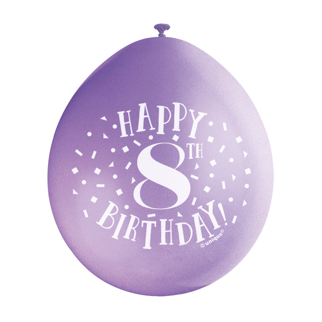 Ballons Happy Birthday 8 Years 28cm 10pcs