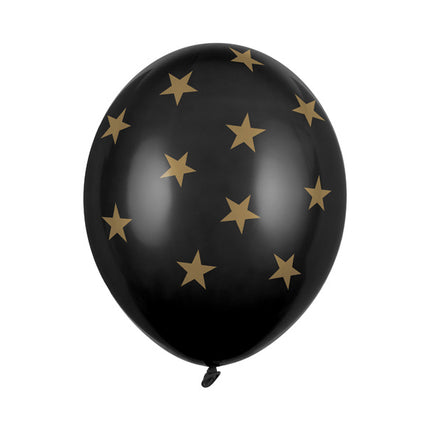 Ballon noir étoiles dorées 30cm 6pcs