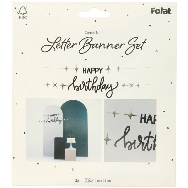 Guirlande de lettres Happy Birthday Noir 1.5m