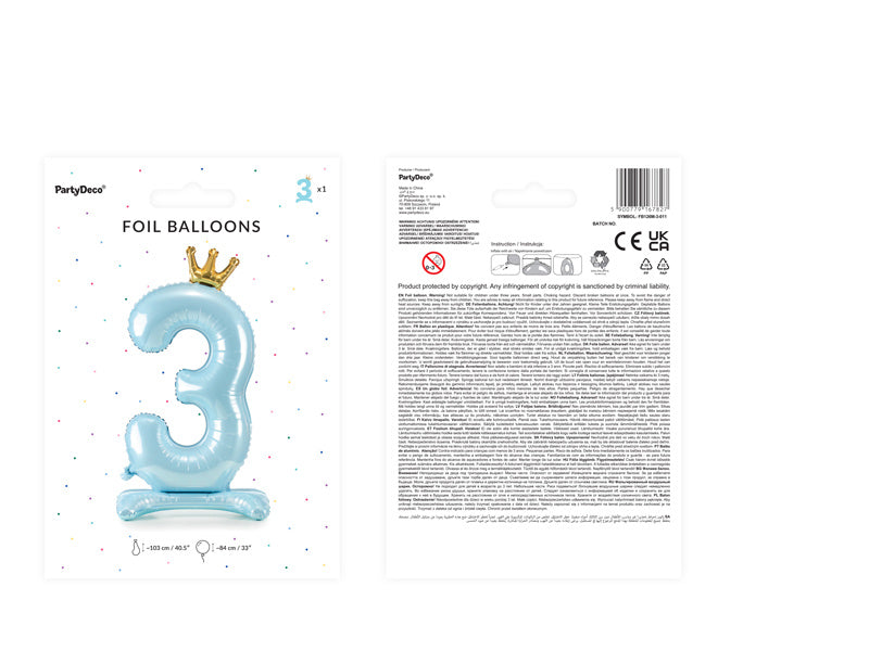 Ballon de baudruche Figure 3 Bleu clair Standard Vide 84cm