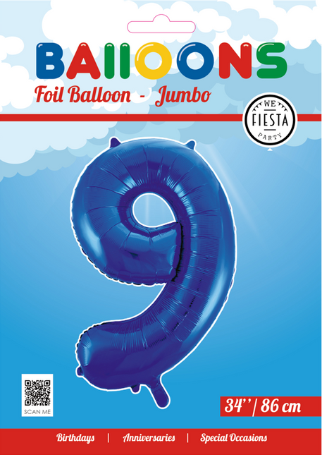 Ballon de baudruche Figure 9 Bleu XL 86cm vide