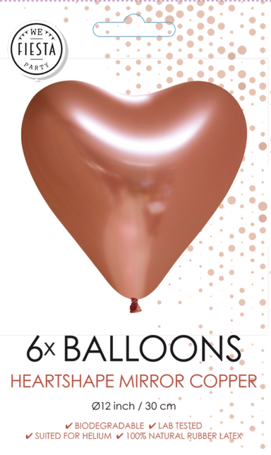 Ballons en forme de coeur en cuivre 30cm 6pcs