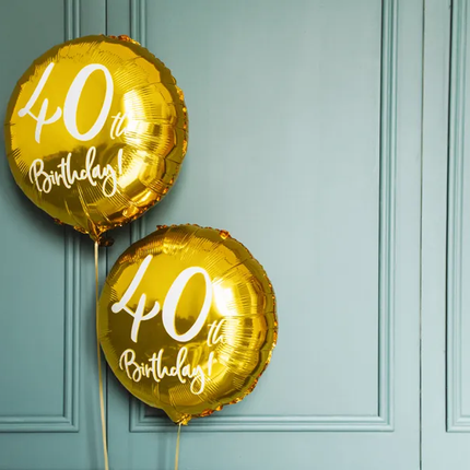 Ballon à l'hélium 40ème anniversaire doré vide 45cm