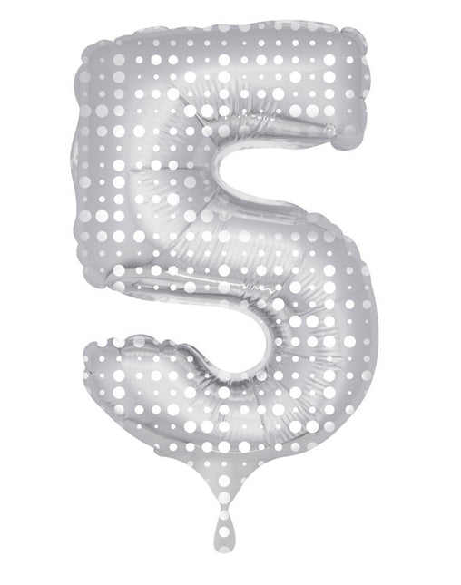 Ballon de baudruche Number 5 Silver Dots XL 86cm vide