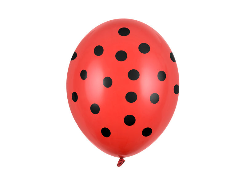 Ballons de baudruche rouges à pois noirs 30cm 6pcs
