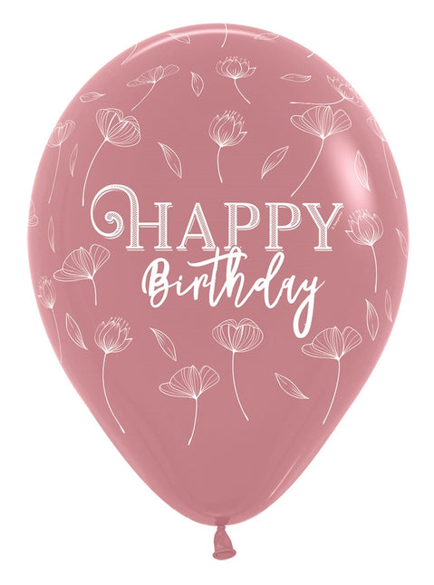 Ballons Happy Birthday Blossom Rosewood 30cm 25pcs