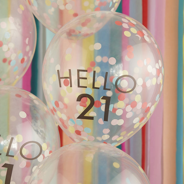 Ballons confettis transparents 21 ans 30cm 5pcs