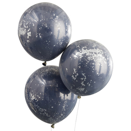 Ballons Confetti Bleu Foncé Double Couche 45cm 3pcs