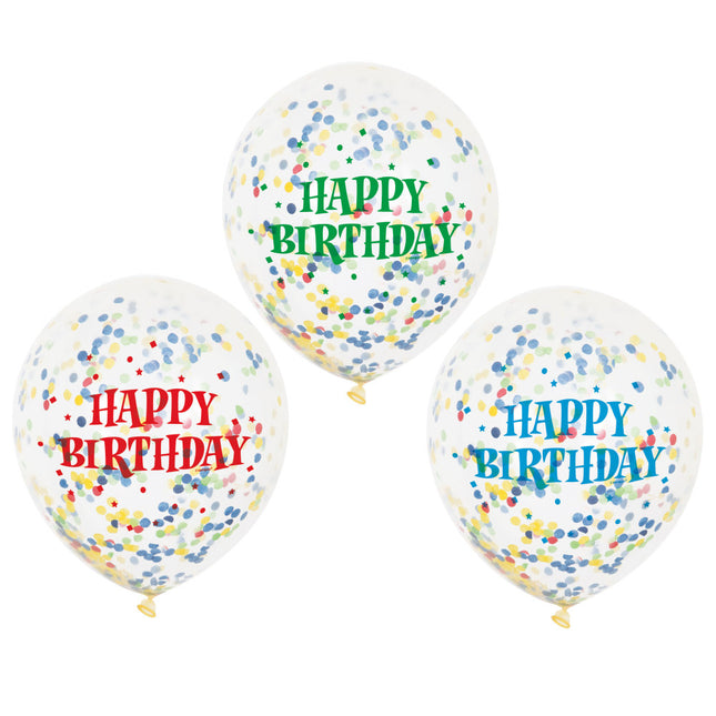 Ballons confettis Happy Birthday colorés 30cm 6pcs