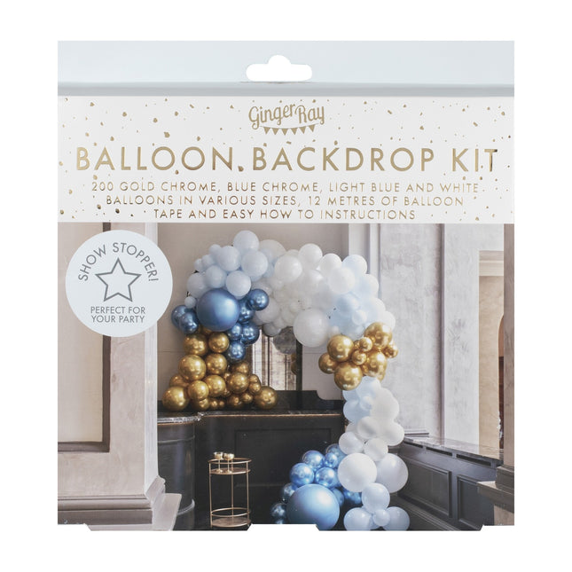 Arche de ballon bleu doré Chrome XL DIY Set