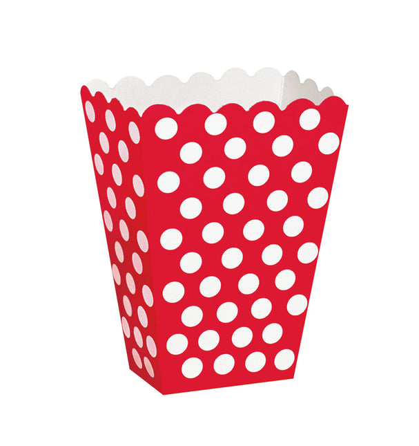 Bols à pop-corn rouges à pois blancs 13.7cm 8pcs