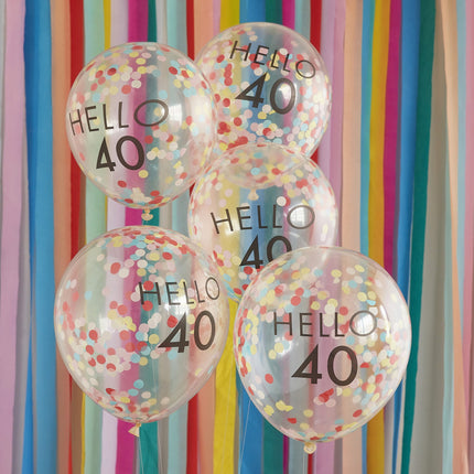 Ballons confettis transparents 40 ans 30cm 5pcs