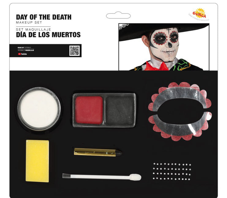 Set de maquillage Day Of The Dead Noir Rouge 8 pièces