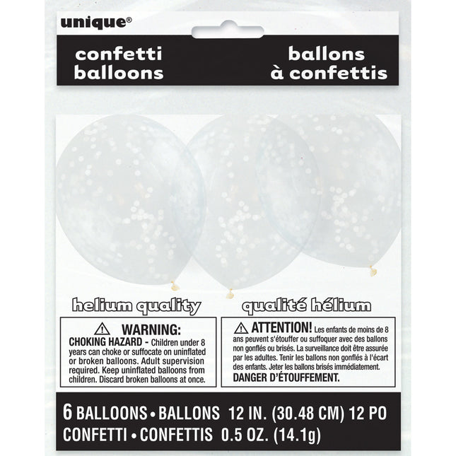 Ballons Confetti Blanc 30.5cm 6pcs