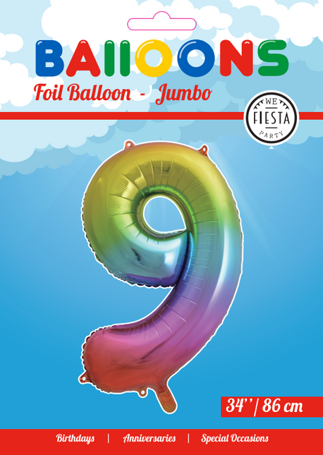 Ballon de baudruche Figure 9 Arc-en-ciel XL 86cm vide