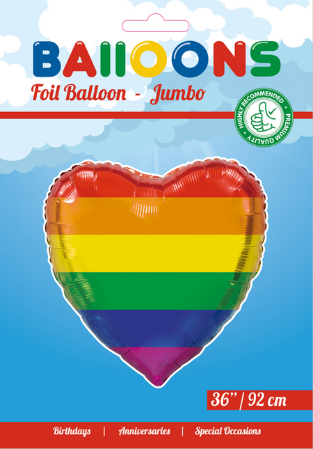 Ballon à l'hélium coeur arc-en-ciel XL vide 92cm