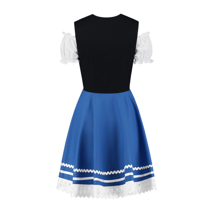 Robe Dirndl Oktoberfest Bleu Blanc Dames 2 Pièces