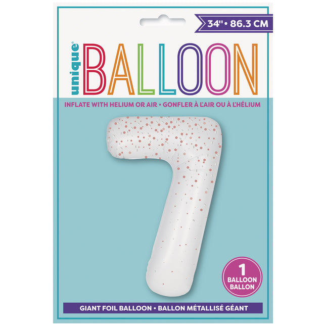 7 Year Figure Balloon White Dots 86cm