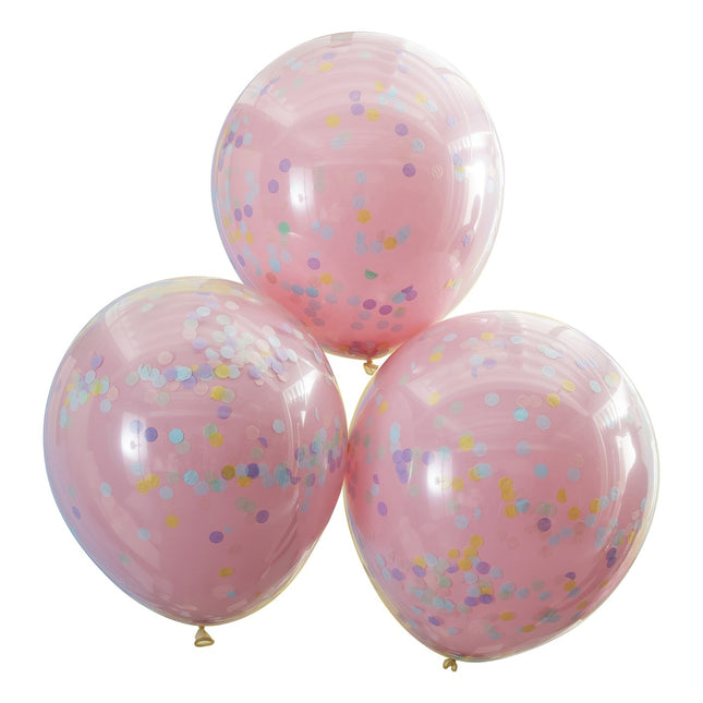 Ballons Confetti Rose Pastel Double Couche 45cm 3pcs