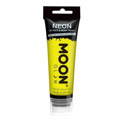 Moon Glow Neon UV Face Paint avec applicateur éponge Jaune intense 75ml