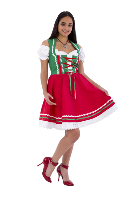 Dirndl 2 pièces, vert/rouge, blouse Carmen