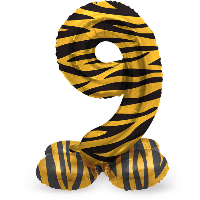 Ballon numéro 9 ans tigre avec vide standard 72cm