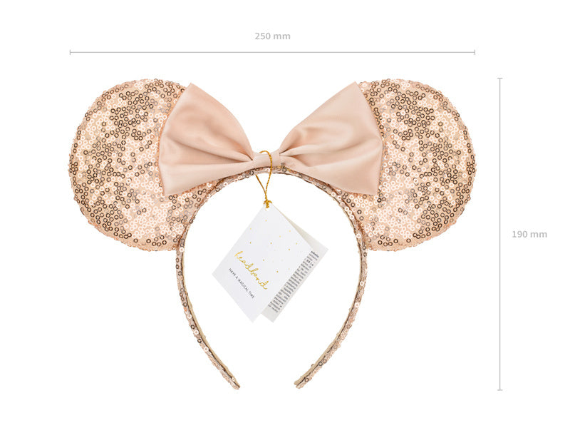 Bandeau Souris Oreilles Rose Or 25cm