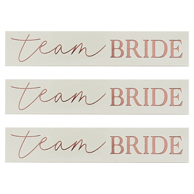 Faux tatouages or rose Team Bride 8cm 16pcs