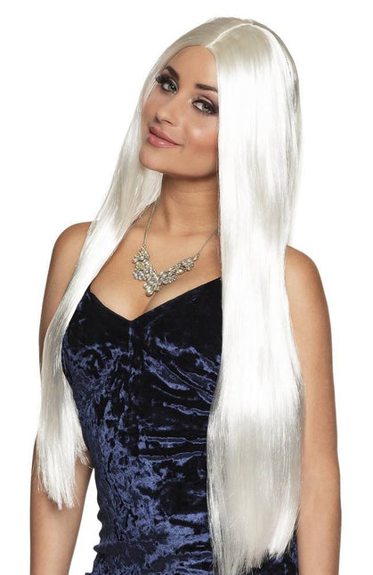 Perruque cheveux longs blanche